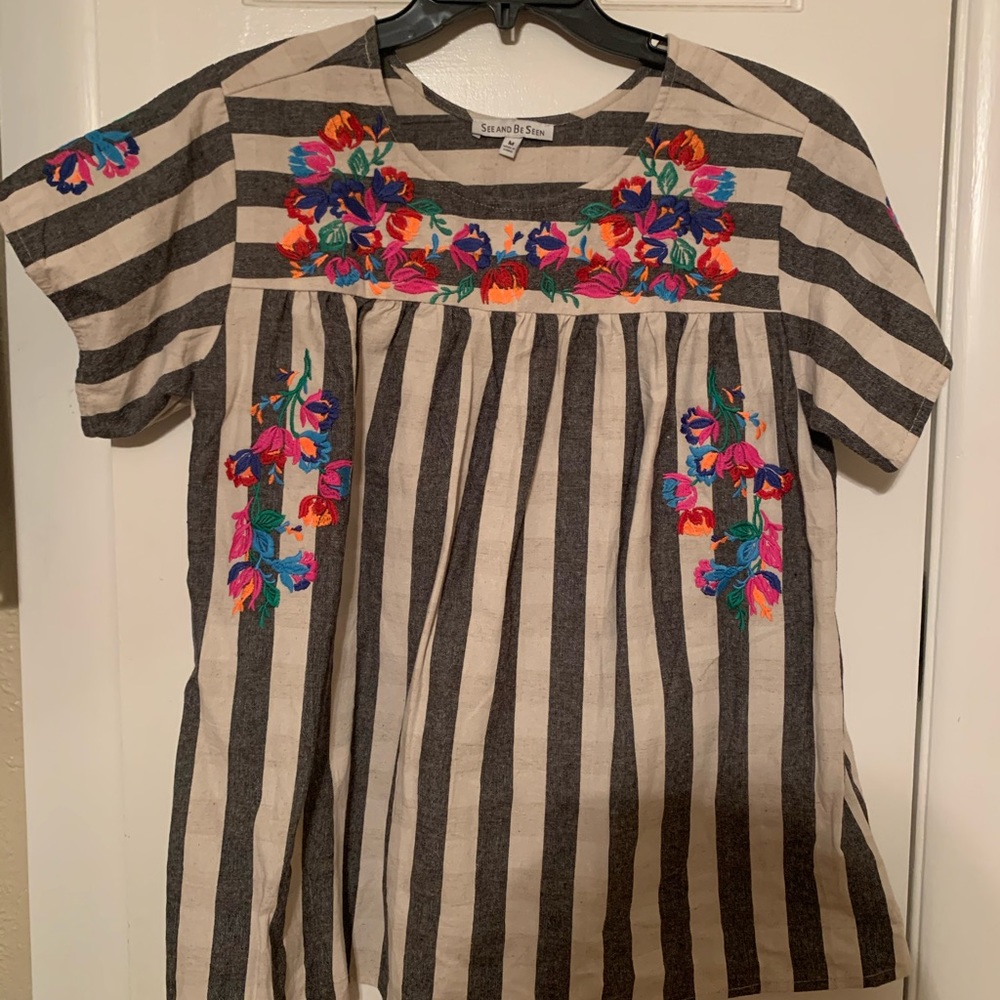 Striped embroidered top